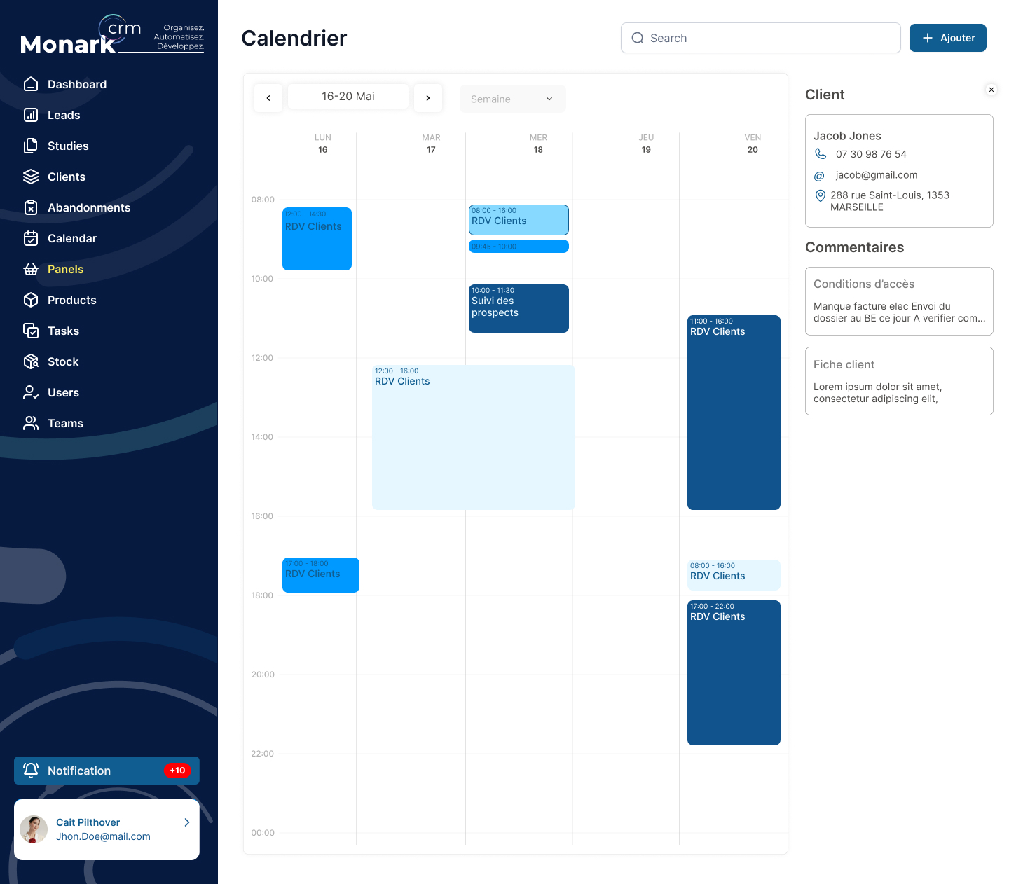 Calendrier CRM